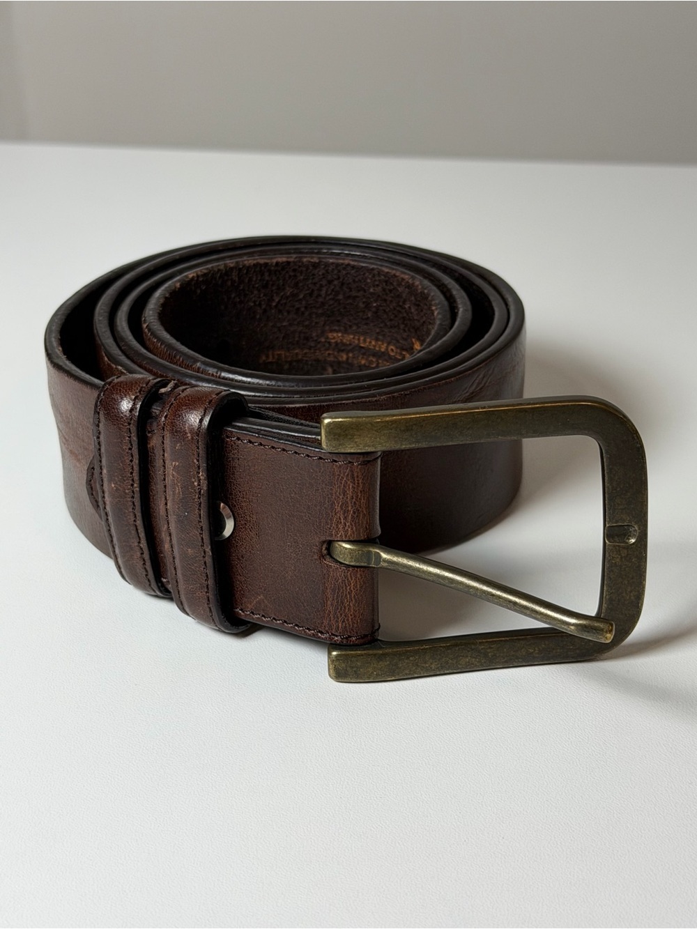Men's ELLIOT RHODES London 38W Brown Leather Belt with Antique Brass Buckle